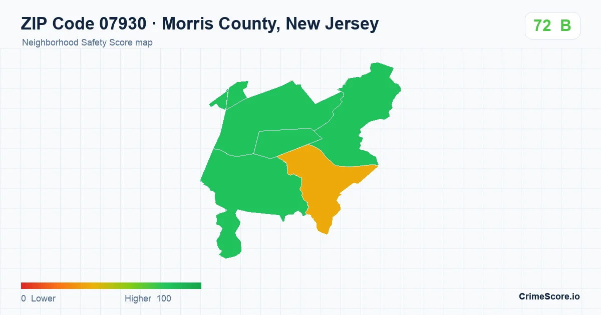 ZIP Code 07930 in Morris County, New Jersey neighborhood Safety Score map