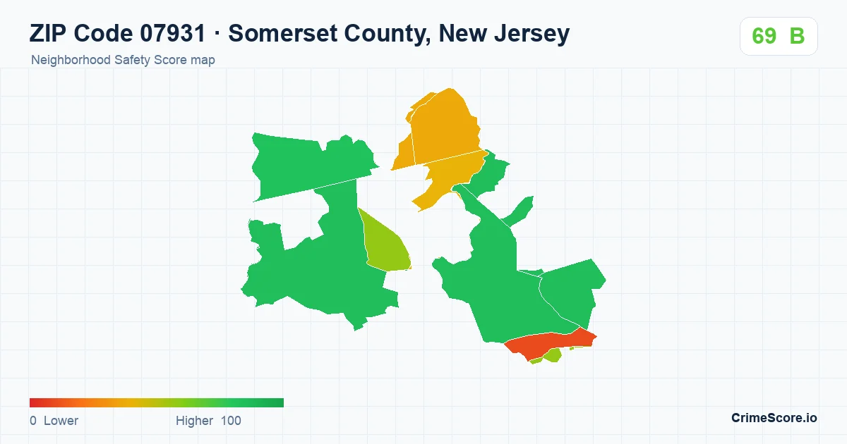 ZIP Code 07931 in Somerset County, New Jersey neighborhood Safety Score map
