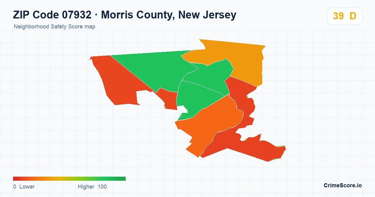ZIP Code 07932 in Morris County, New Jersey neighborhood Safety Score map