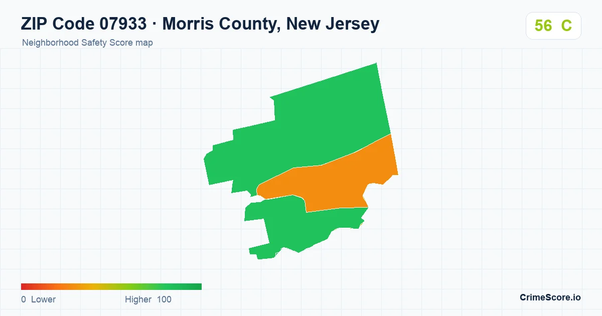 ZIP Code 07933 in Morris County, New Jersey neighborhood Safety Score map