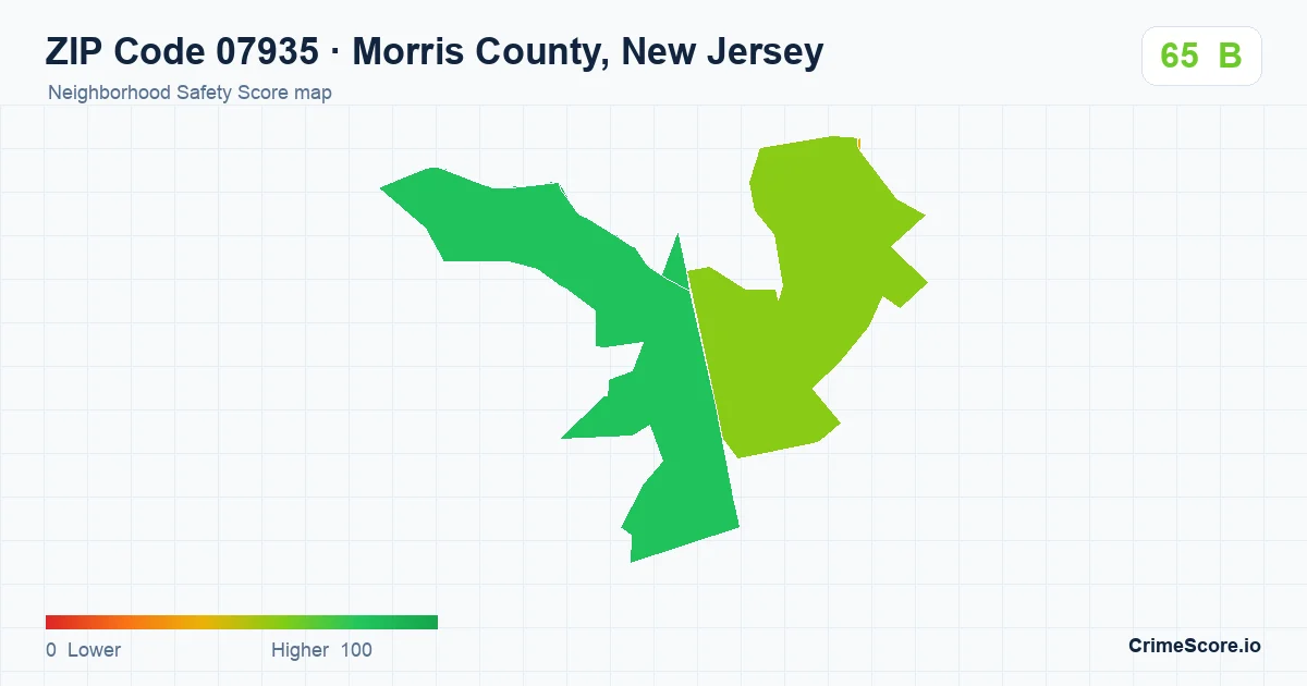 ZIP Code 07935 in Morris County, New Jersey neighborhood Safety Score map