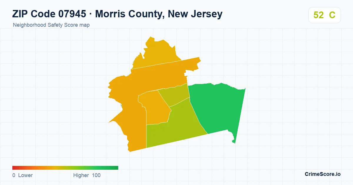 ZIP Code 07945 in Morris County, New Jersey neighborhood Safety Score map
