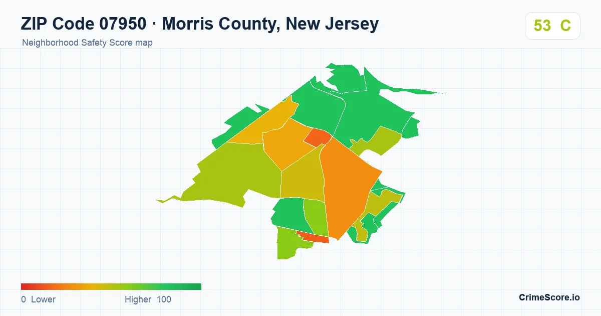 ZIP Code 07950 in Morris County, New Jersey neighborhood Safety Score map