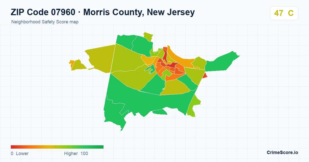 ZIP Code 07960 in Morris County, New Jersey neighborhood Safety Score map