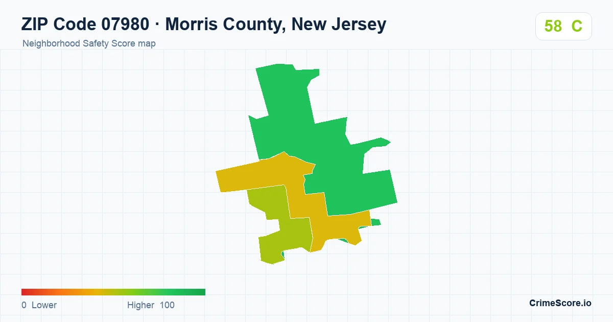 ZIP Code 07980 in Morris County, New Jersey neighborhood Safety Score map