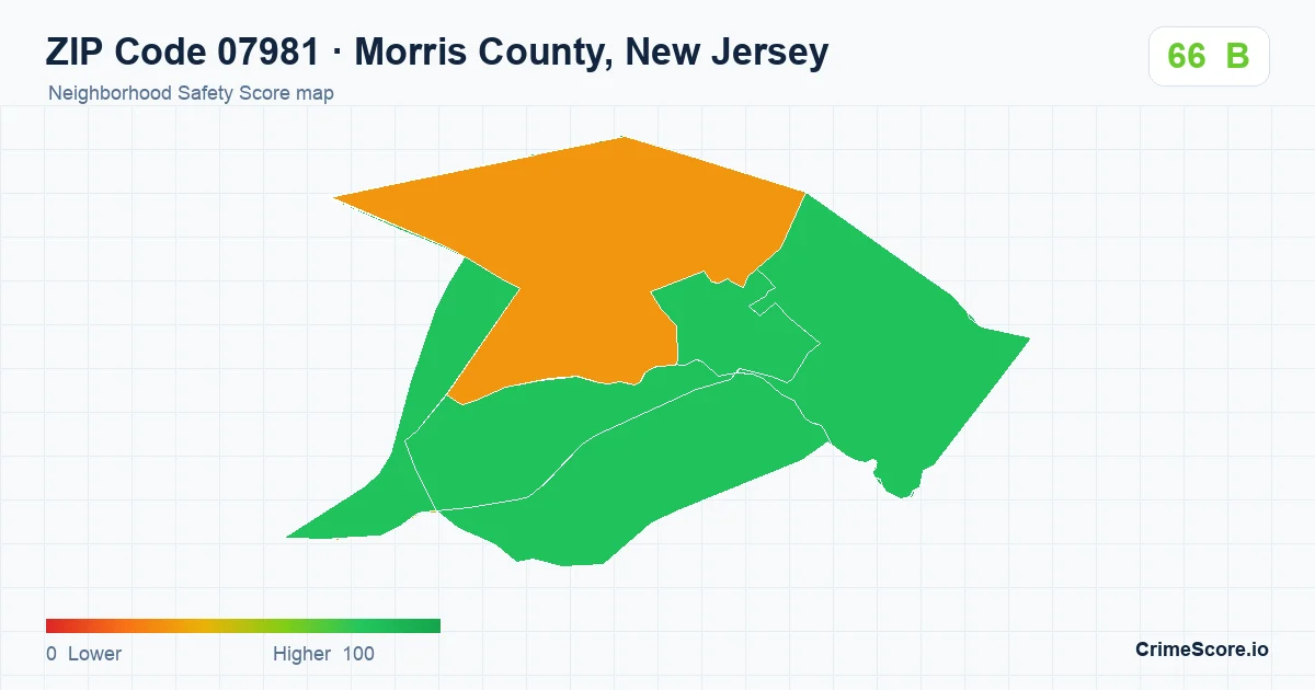 ZIP Code 07981 in Morris County, New Jersey neighborhood Safety Score map