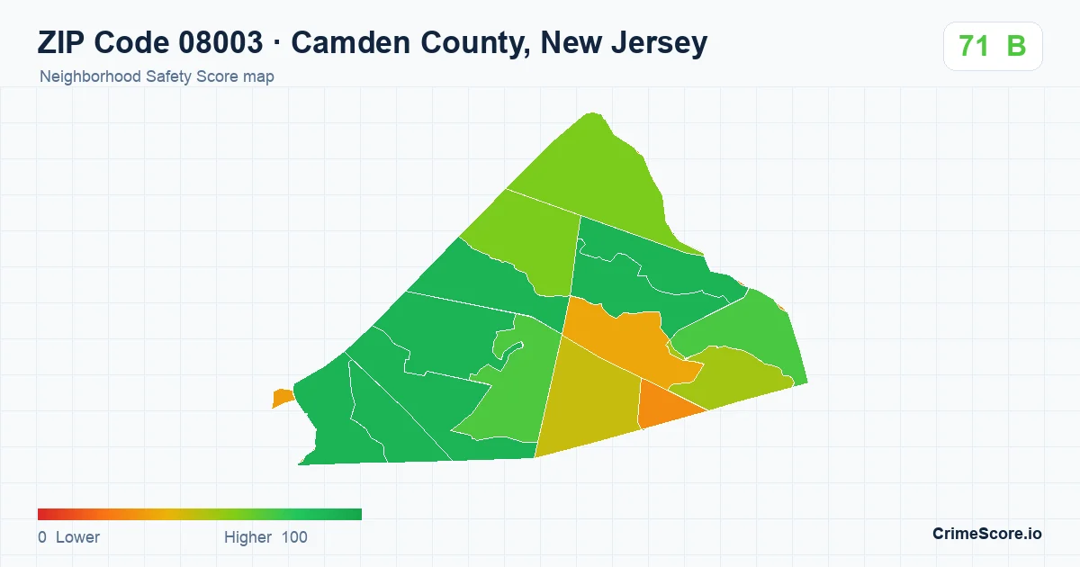 ZIP Code 08003 in Camden County, New Jersey neighborhood Safety Score map