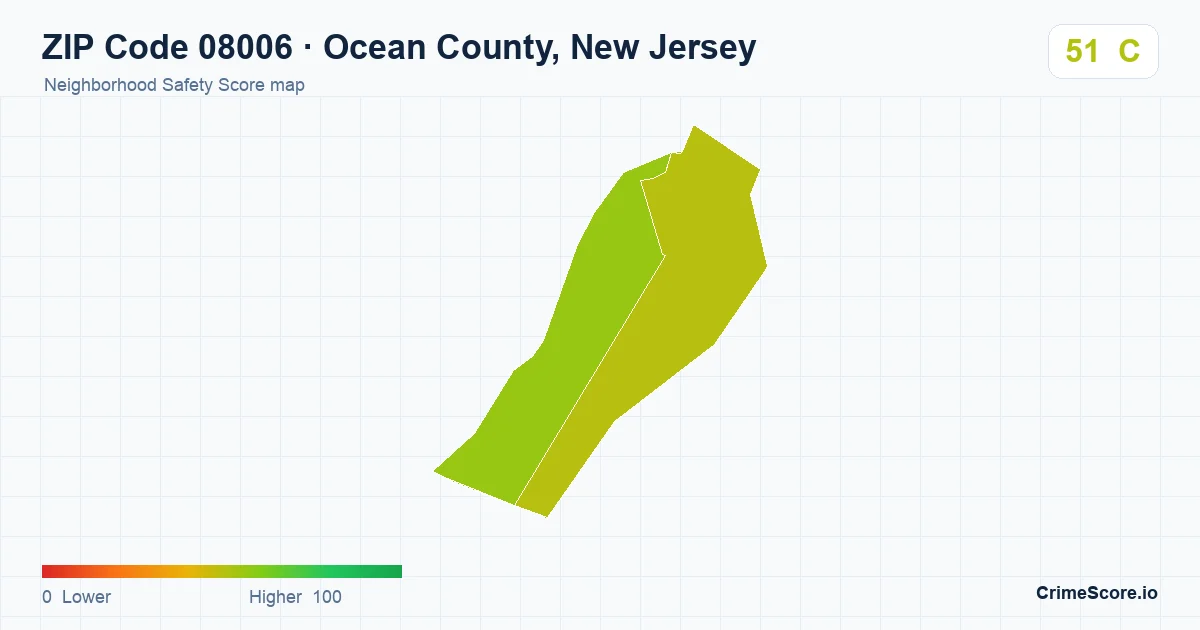 ZIP Code 08006 in Ocean County, New Jersey neighborhood Safety Score map