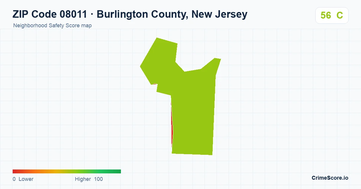 ZIP Code 08011 in Burlington County, New Jersey neighborhood Safety Score map