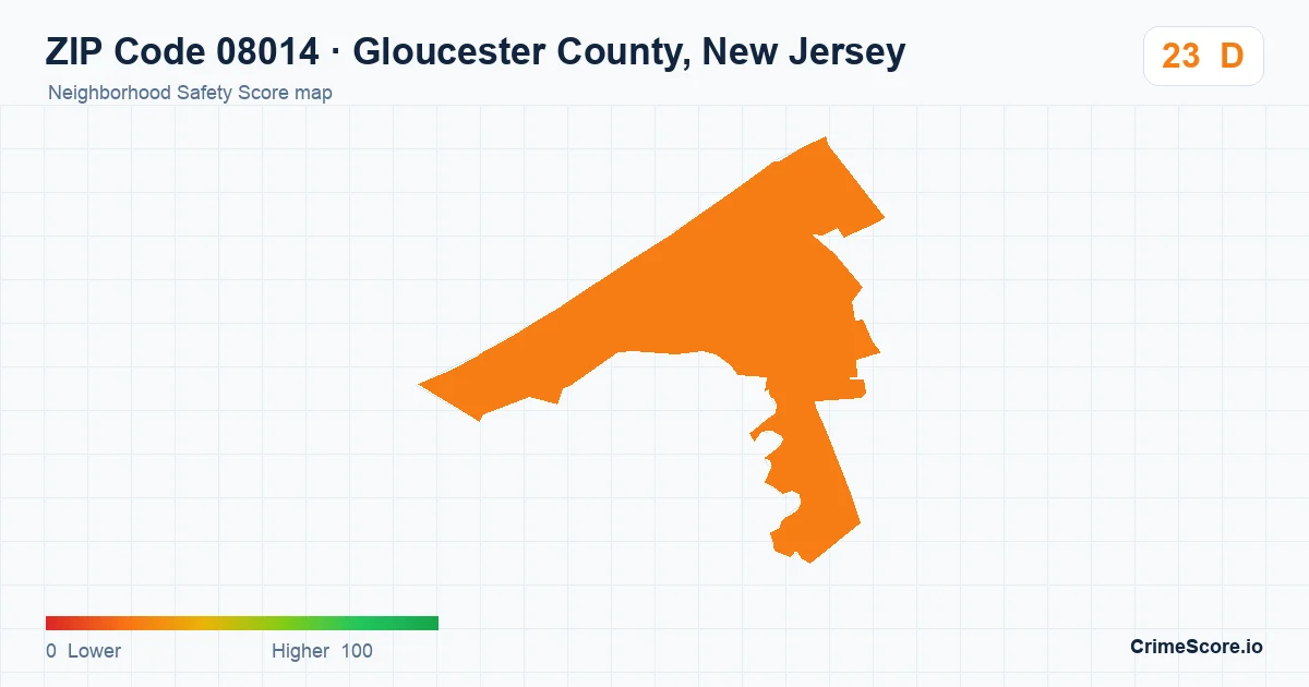 ZIP Code 08014 in Gloucester County, New Jersey neighborhood Safety Score map