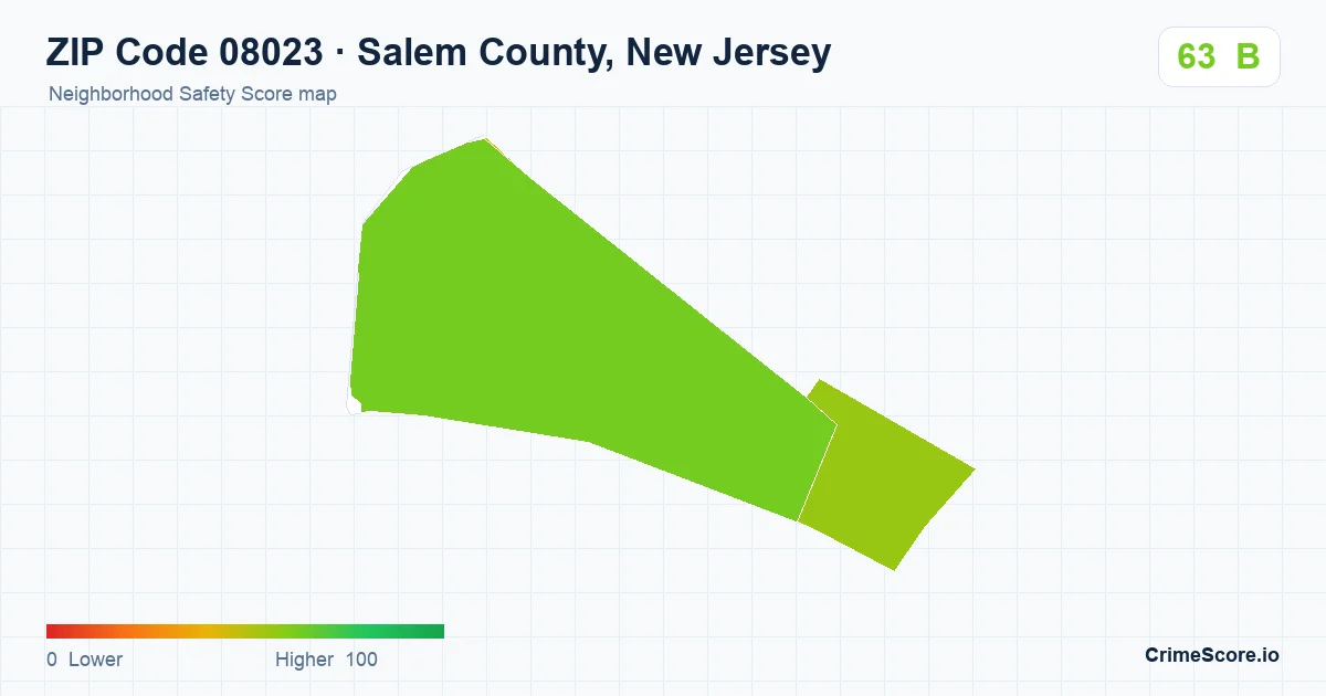 ZIP Code 08023 in Salem County, New Jersey neighborhood Safety Score map