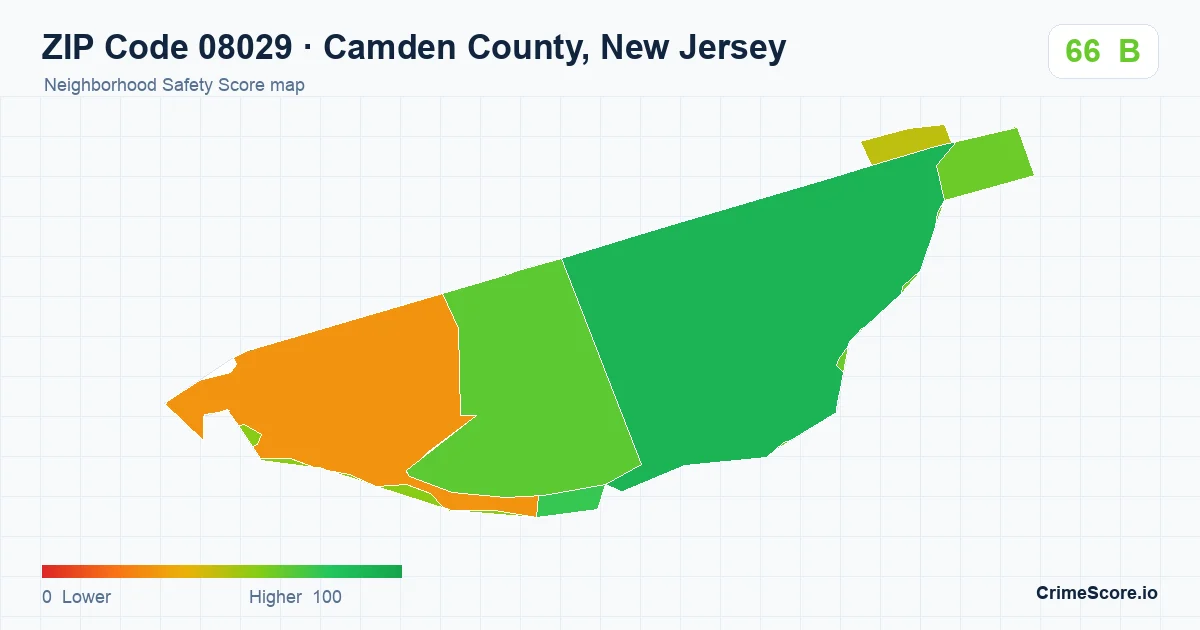 ZIP Code 08029 in Camden County, New Jersey neighborhood Safety Score map