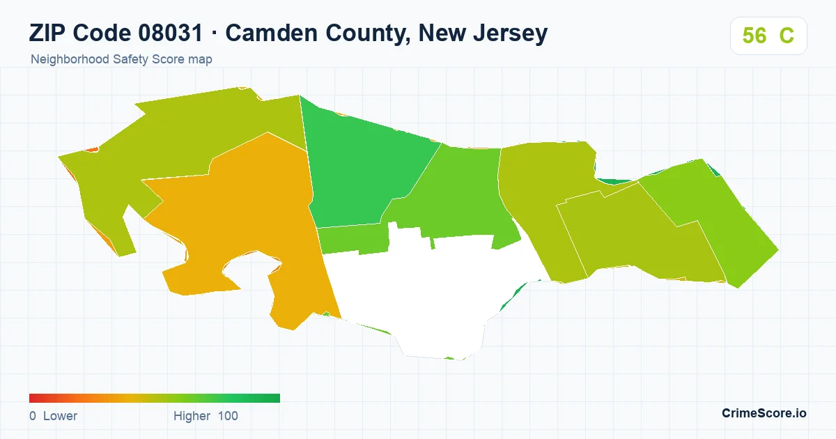 ZIP Code 08031 in Camden County, New Jersey neighborhood Safety Score map