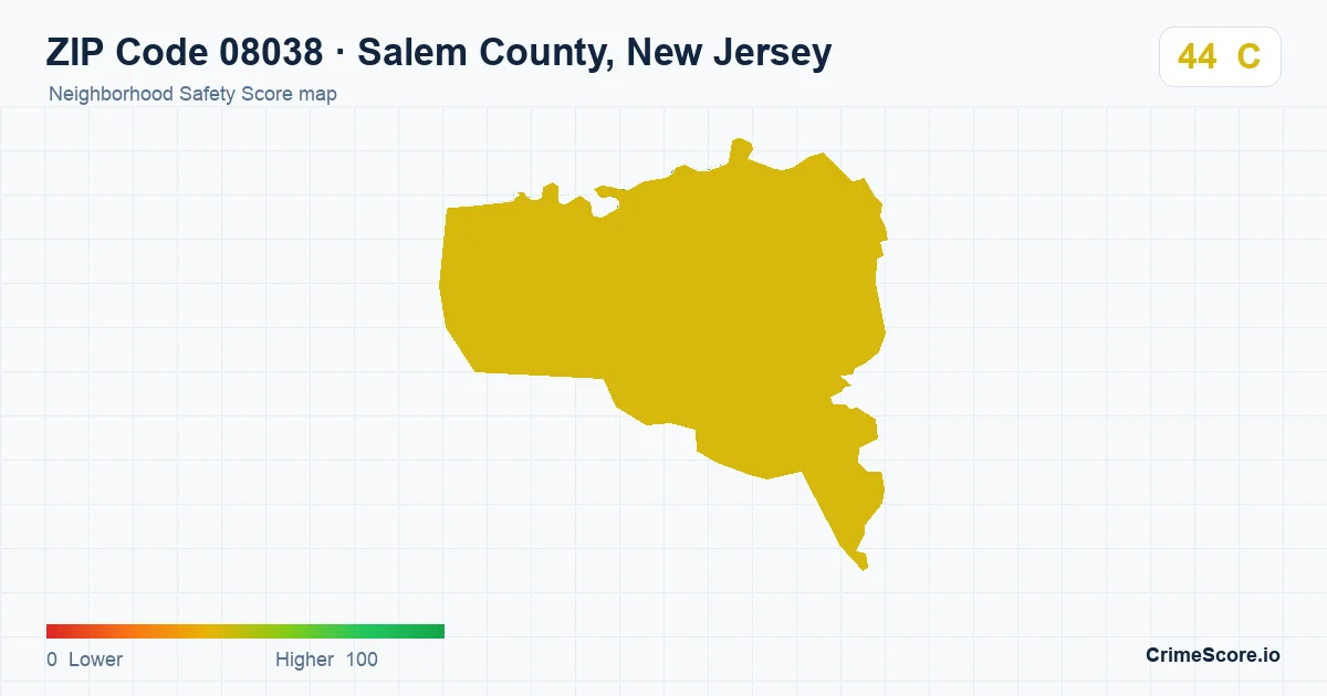ZIP Code 08038 in Salem County, New Jersey neighborhood Safety Score map