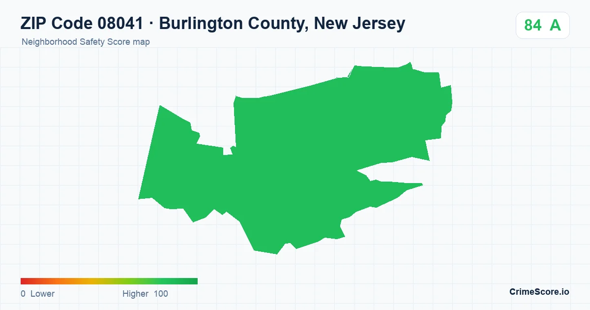 ZIP Code 08041 in Burlington County, New Jersey neighborhood Safety Score map