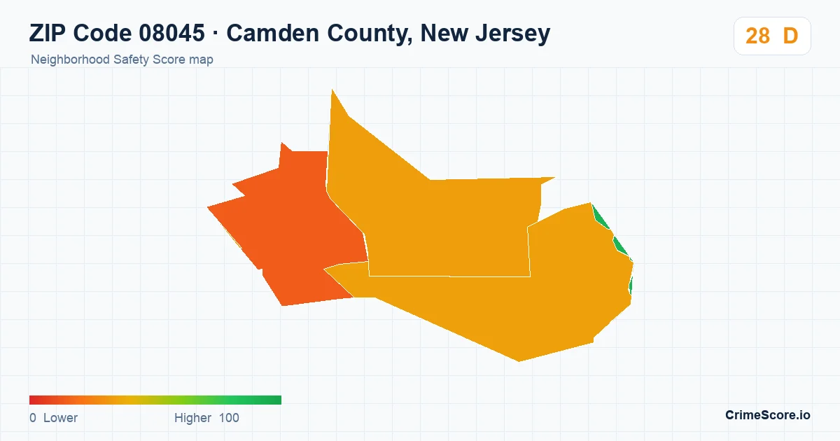 ZIP Code 08045 in Camden County, New Jersey neighborhood Safety Score map
