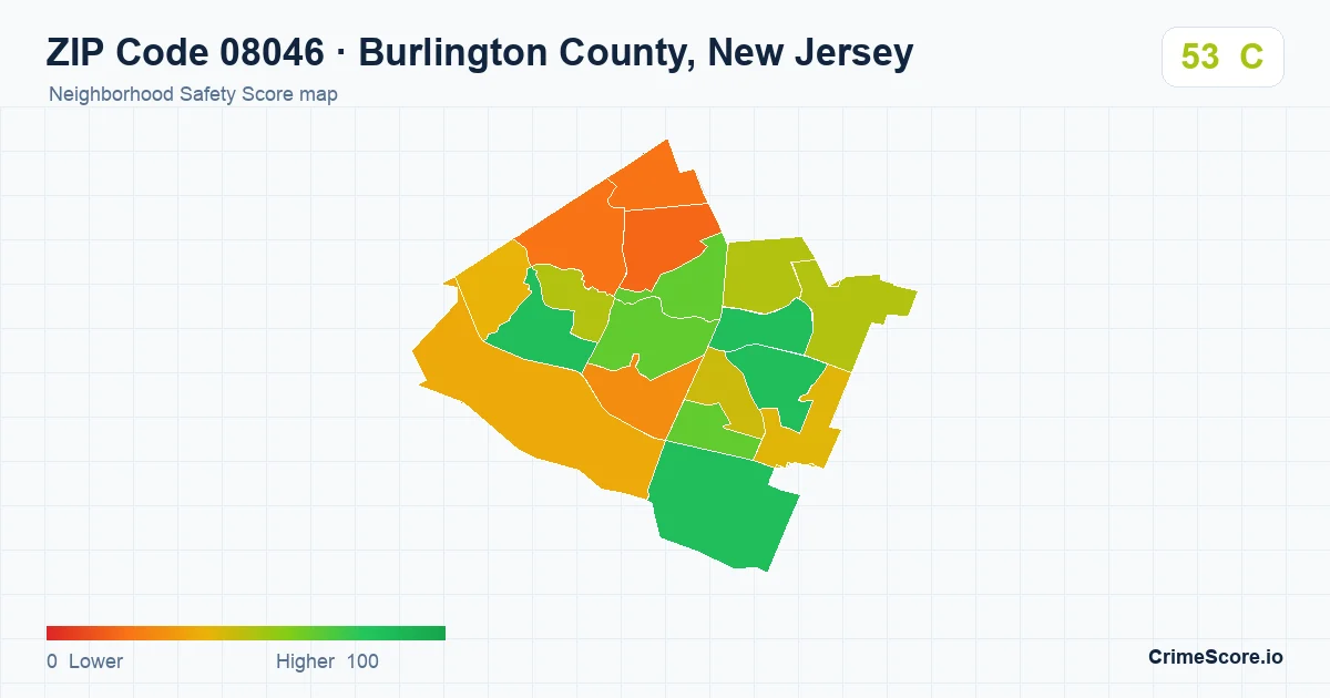 ZIP Code 08046 in Burlington County, New Jersey neighborhood Safety Score map