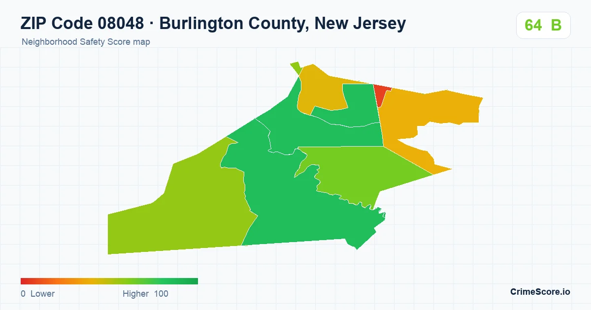 ZIP Code 08048 in Burlington County, New Jersey neighborhood Safety Score map