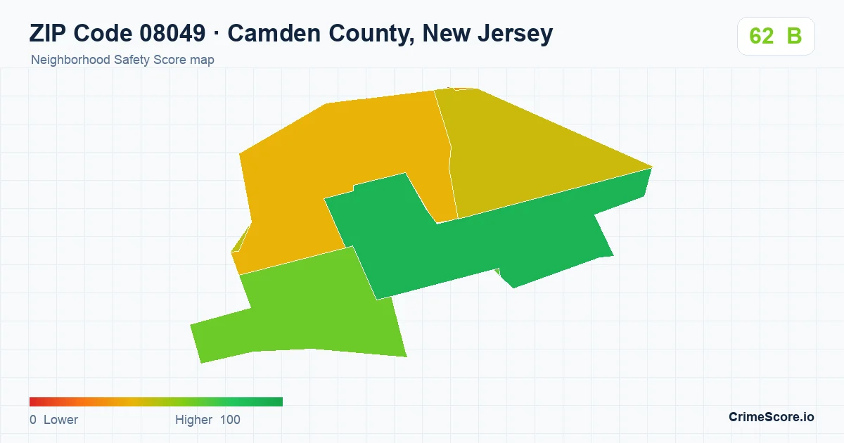 ZIP Code 08049 in Camden County, New Jersey neighborhood Safety Score map