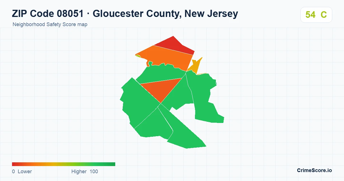 ZIP Code 08051 in Gloucester County, New Jersey neighborhood Safety Score map
