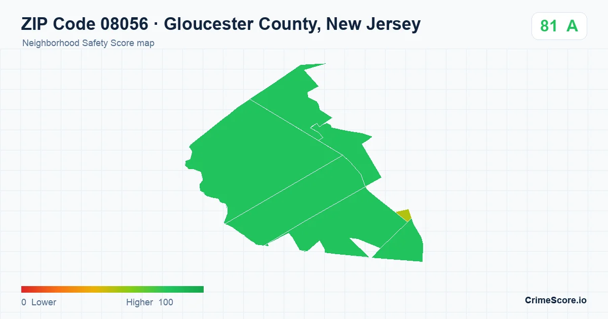 ZIP Code 08056 in Gloucester County, New Jersey neighborhood Safety Score map