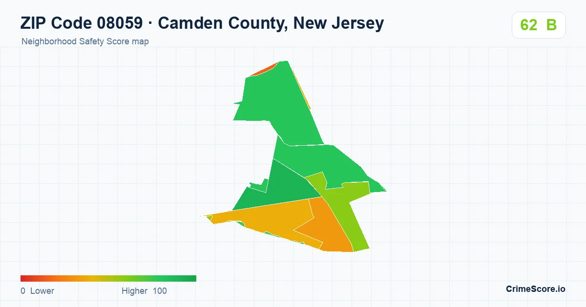 ZIP Code 08059 in Camden County, New Jersey neighborhood Safety Score map