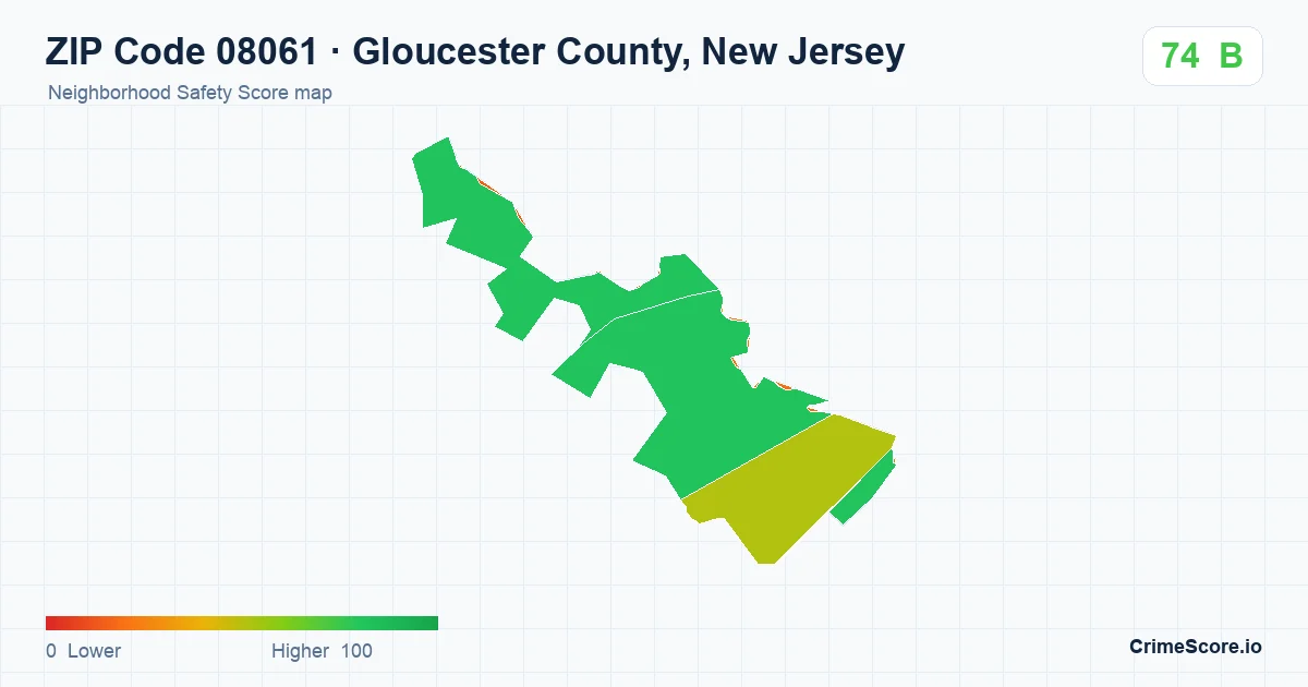 ZIP Code 08061 in Gloucester County, New Jersey neighborhood Safety Score map