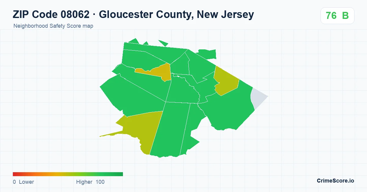 ZIP Code 08062 in Gloucester County, New Jersey neighborhood Safety Score map
