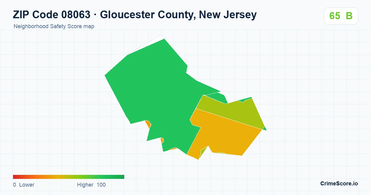 ZIP Code 08063 in Gloucester County, New Jersey neighborhood Safety Score map
