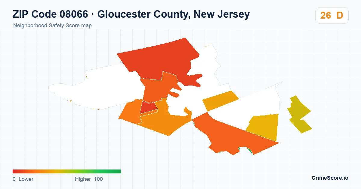 ZIP Code 08066 in Gloucester County, New Jersey neighborhood Safety Score map