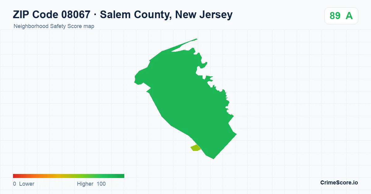 ZIP Code 08067 in Salem County, New Jersey neighborhood Safety Score map
