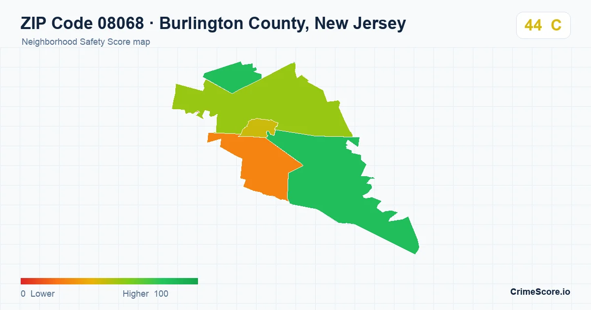 ZIP Code 08068 in Burlington County, New Jersey neighborhood Safety Score map