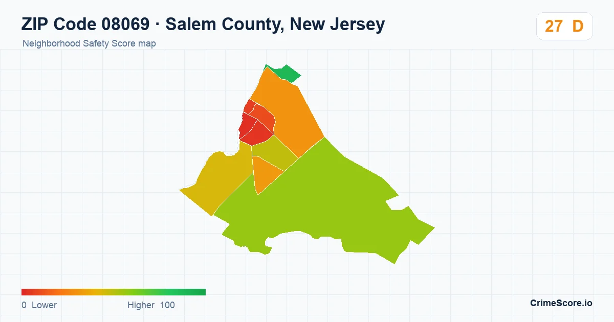 ZIP Code 08069 in Salem County, New Jersey neighborhood Safety Score map