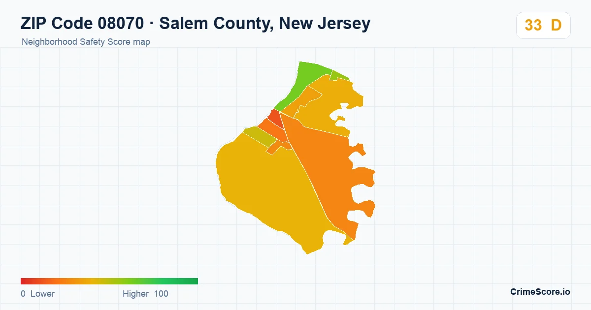 ZIP Code 08070 in Salem County, New Jersey neighborhood Safety Score map