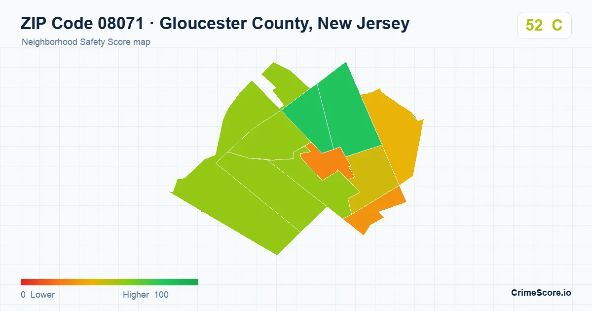 ZIP Code 08071 in Gloucester County, New Jersey neighborhood Safety Score map