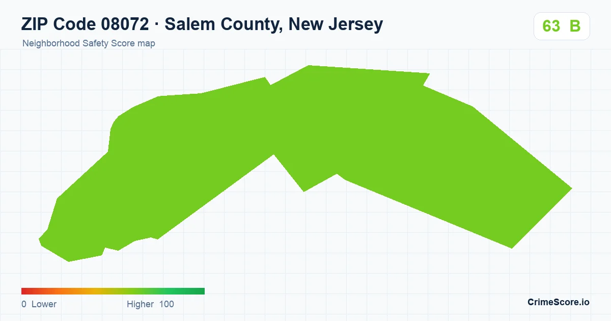 ZIP Code 08072 in Salem County, New Jersey neighborhood Safety Score map