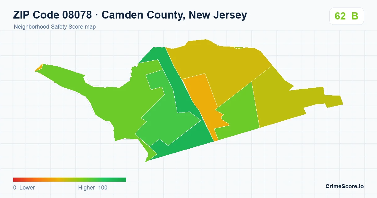 ZIP Code 08078 in Camden County, New Jersey neighborhood Safety Score map