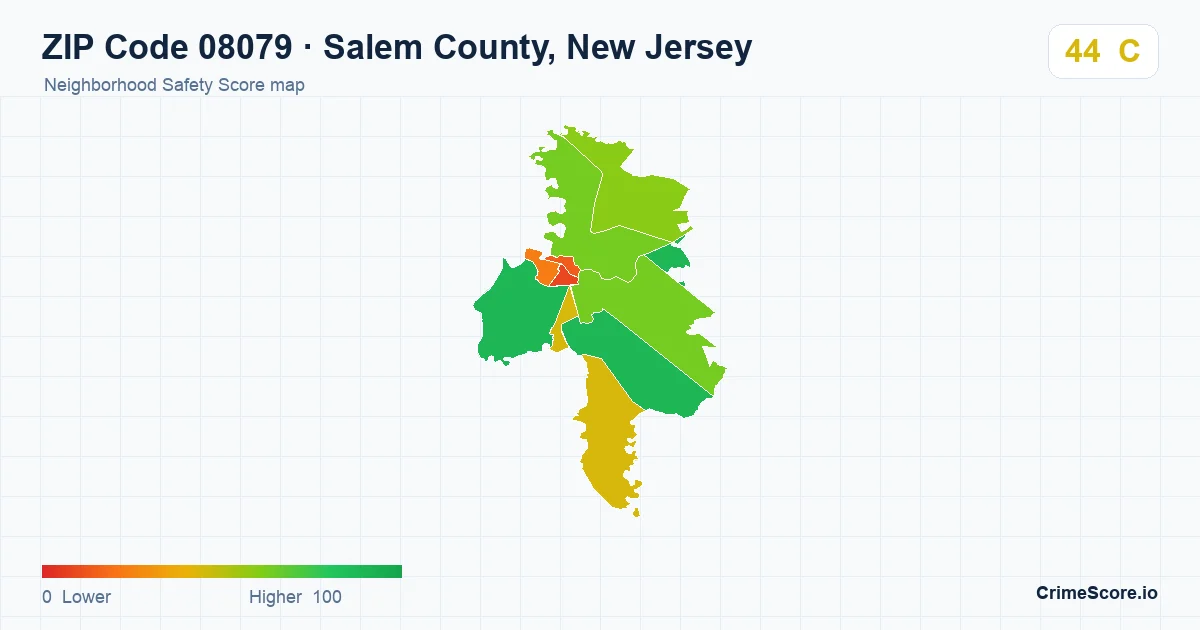 ZIP Code 08079 in Salem County, New Jersey neighborhood Safety Score map