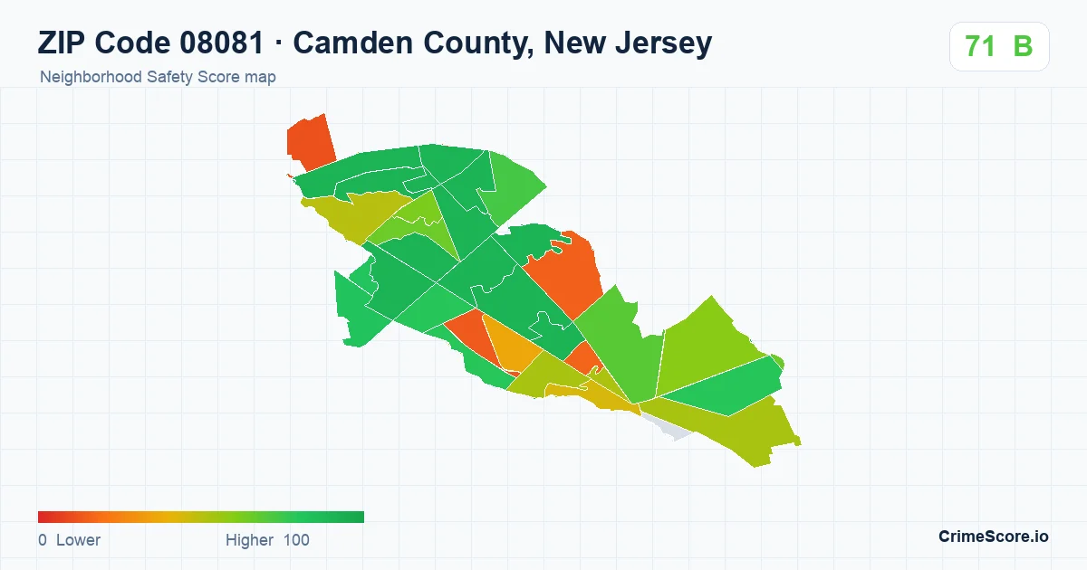 ZIP Code 08081 in Camden County, New Jersey neighborhood Safety Score map
