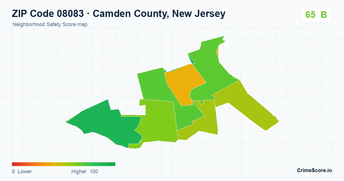 ZIP Code 08083 in Camden County, New Jersey neighborhood Safety Score map