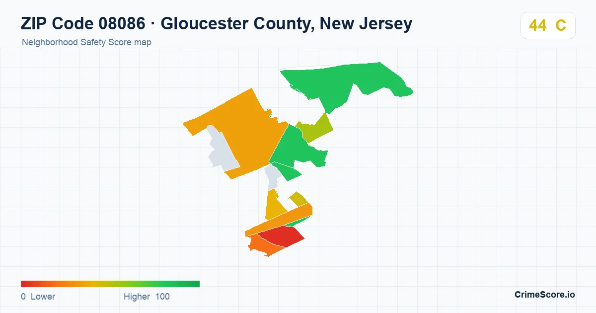 ZIP Code 08086 in Gloucester County, New Jersey neighborhood Safety Score map