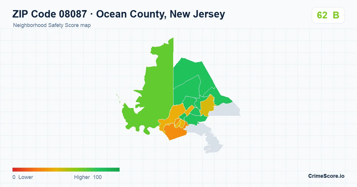ZIP Code 08087 in Ocean County, New Jersey neighborhood Safety Score map