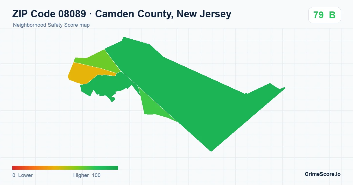 ZIP Code 08089 in Camden County, New Jersey neighborhood Safety Score map