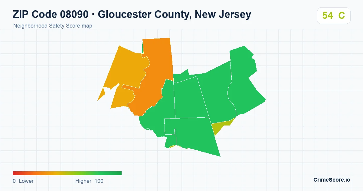 ZIP Code 08090 in Gloucester County, New Jersey neighborhood Safety Score map