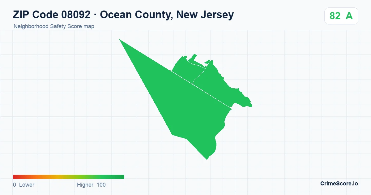 ZIP Code 08092 in Ocean County, New Jersey neighborhood Safety Score map