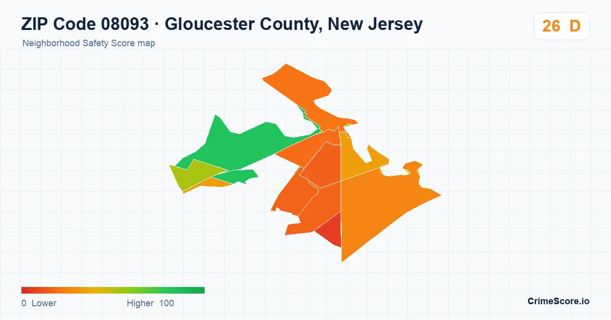 ZIP Code 08093 in Gloucester County, New Jersey neighborhood Safety Score map