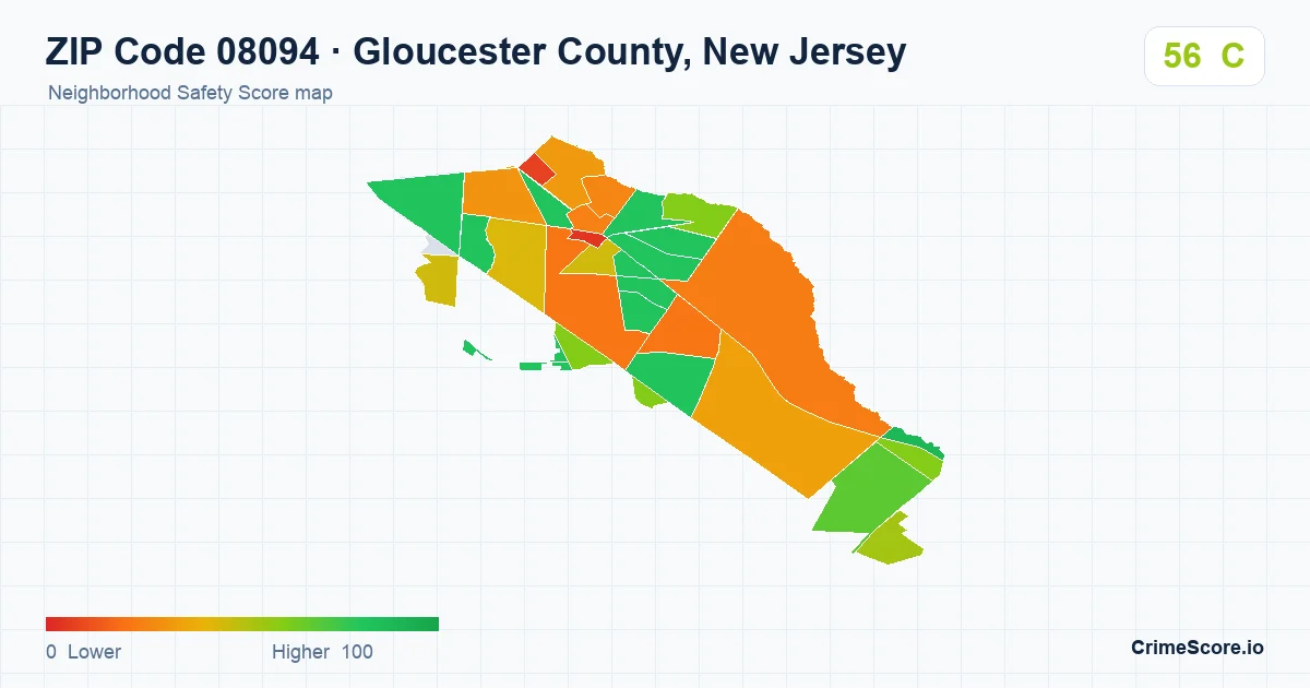 ZIP Code 08094 in Gloucester County, New Jersey neighborhood Safety Score map
