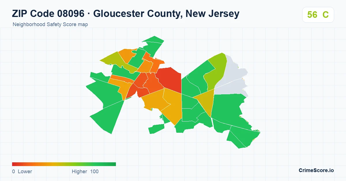 ZIP Code 08096 in Gloucester County, New Jersey neighborhood Safety Score map