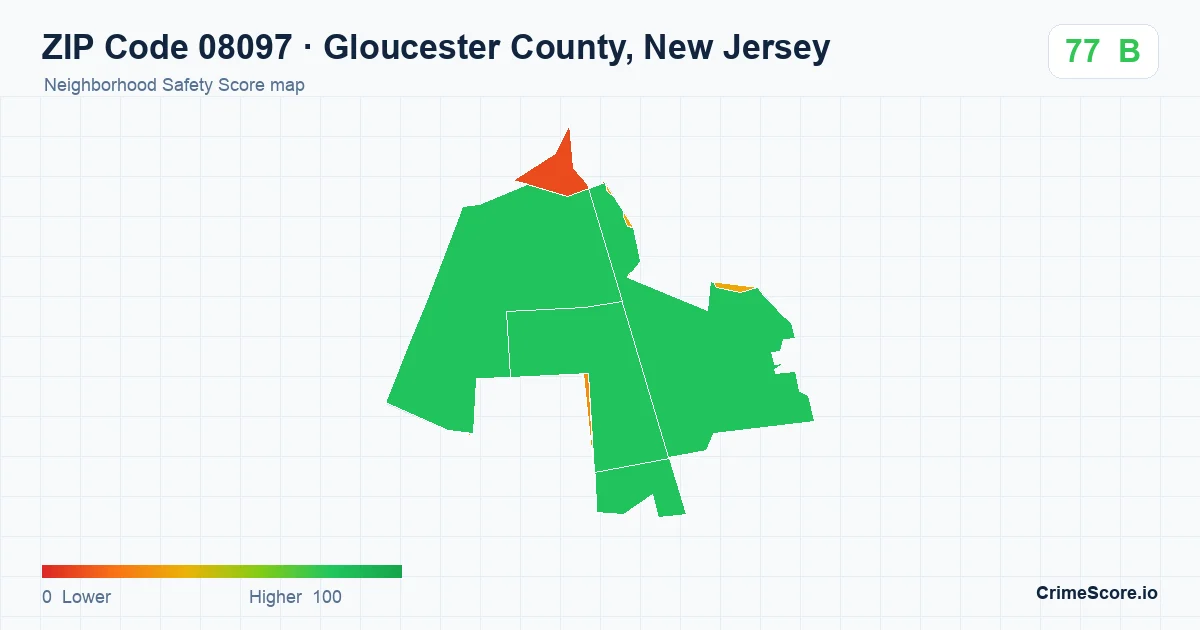 ZIP Code 08097 in Gloucester County, New Jersey neighborhood Safety Score map
