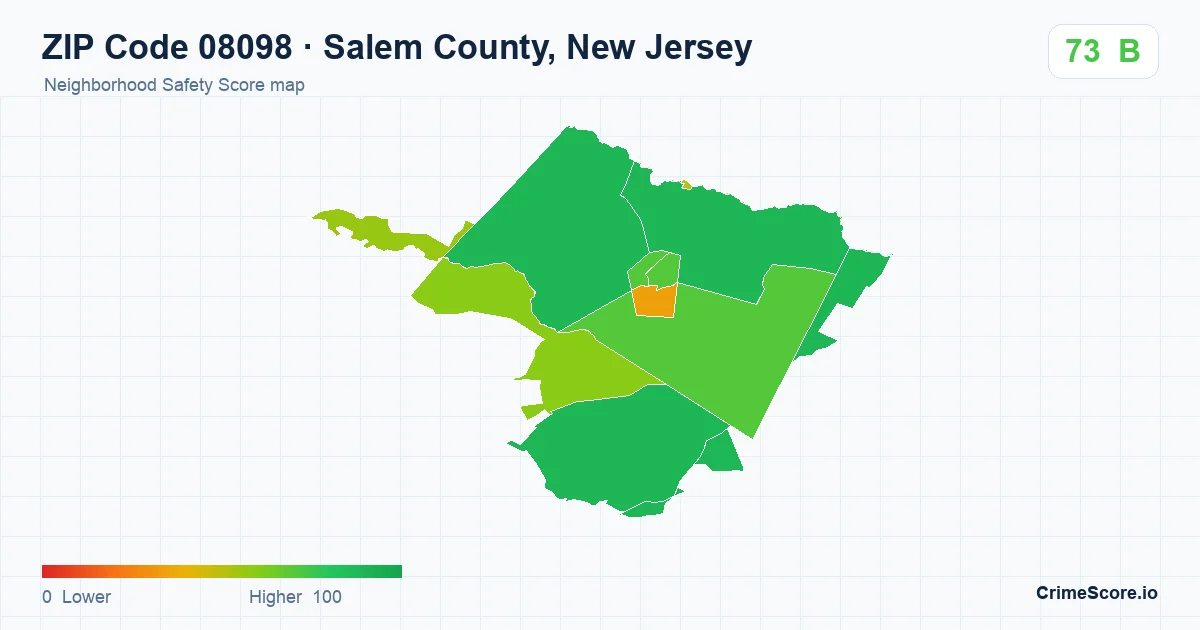 ZIP Code 08098 in Salem County, New Jersey neighborhood Safety Score map